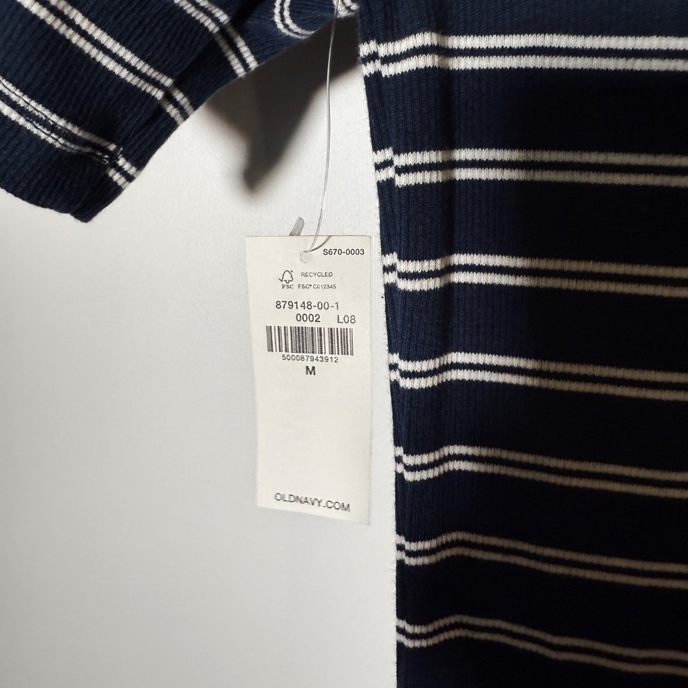 Old Navy - Women’s Fitted Short-Sleeve Striped Rib-Knit Midi Dress Navy/White M - Picture 4 of 5